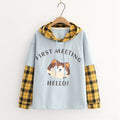 Cat Plaid Collar Hooded Long Sleeve Sweatshirt