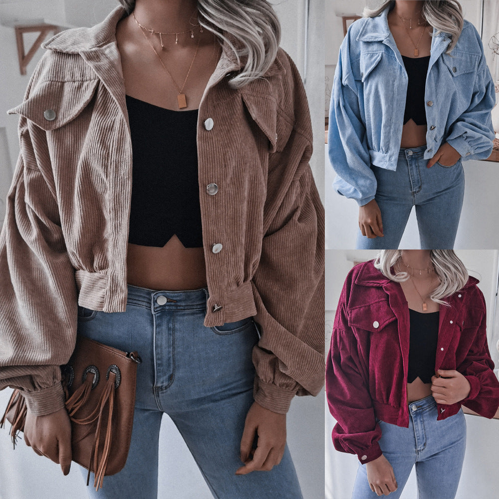Lantern Long-Sleeved Corduroy Casual Short Coat Jacket