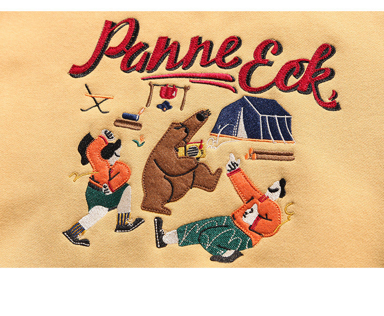 Embroidered Loose Hooded Couple Cartoon Plus Velvet Sweater