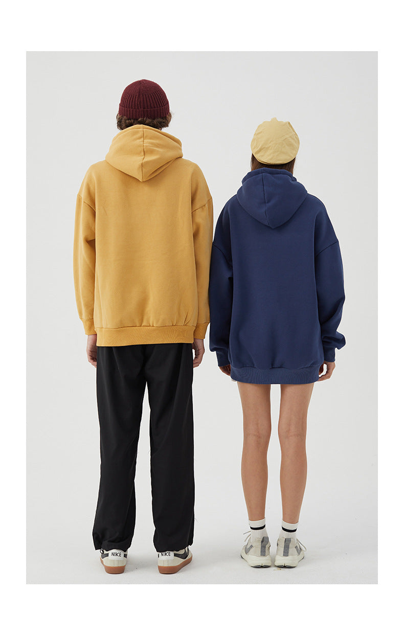 Embroidered Loose Hooded Couple Cartoon Plus Velvet Sweater