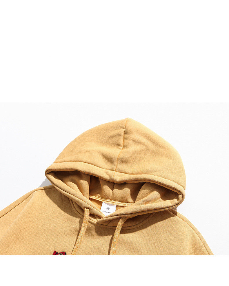 Embroidered Loose Hooded Couple Cartoon Plus Velvet Sweater