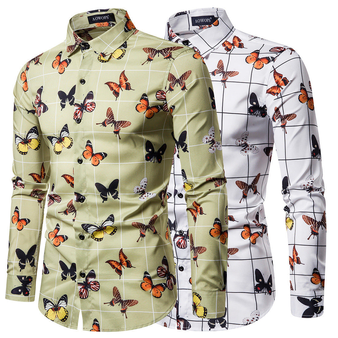 Men's Butterfly Print Long Sleeve Shirt