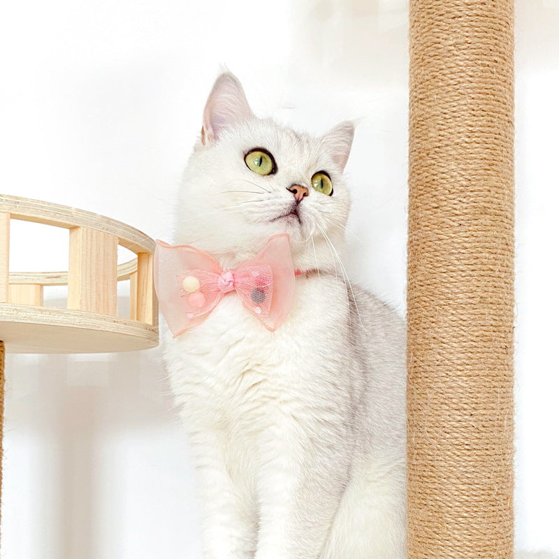 Pet Handmade Lace Sequin Bow Pearl Flower Adjustable Fairy Cat Dog Bow Tie Collar Safety Buckle