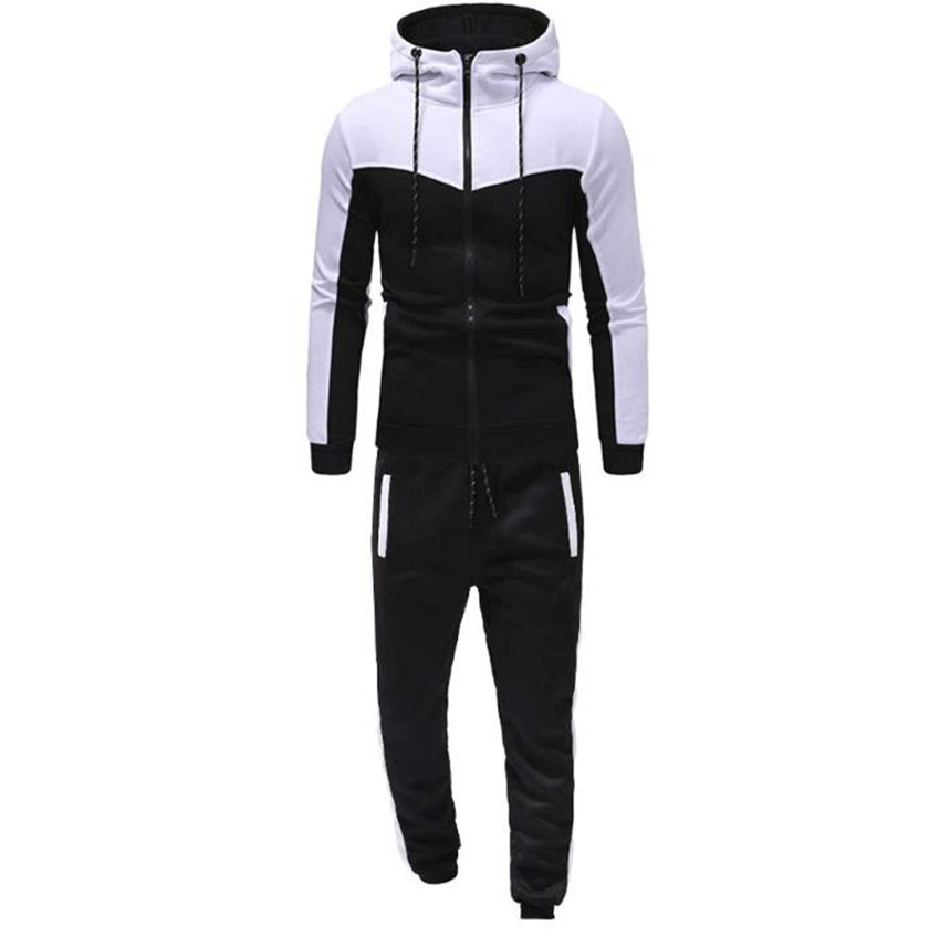 Men's Hooded Color Block Casual Cardigan Set