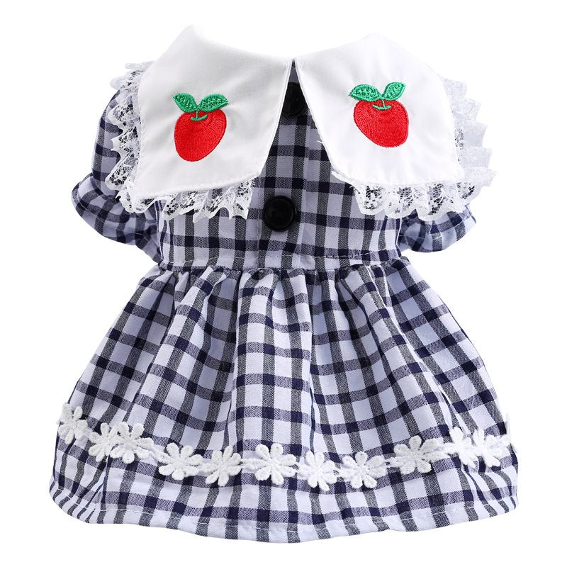 Pet Clothing Teddy Bear Bomei Cat Dog Spring And Summer Princess Plaid Lace Dress Small Dog Clothing