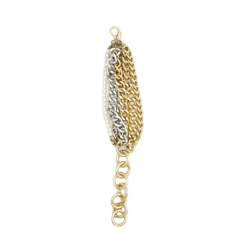 Women's Palace Pearl Bracelet Gold and Silver Mixed Color Multilayer Bracelet
