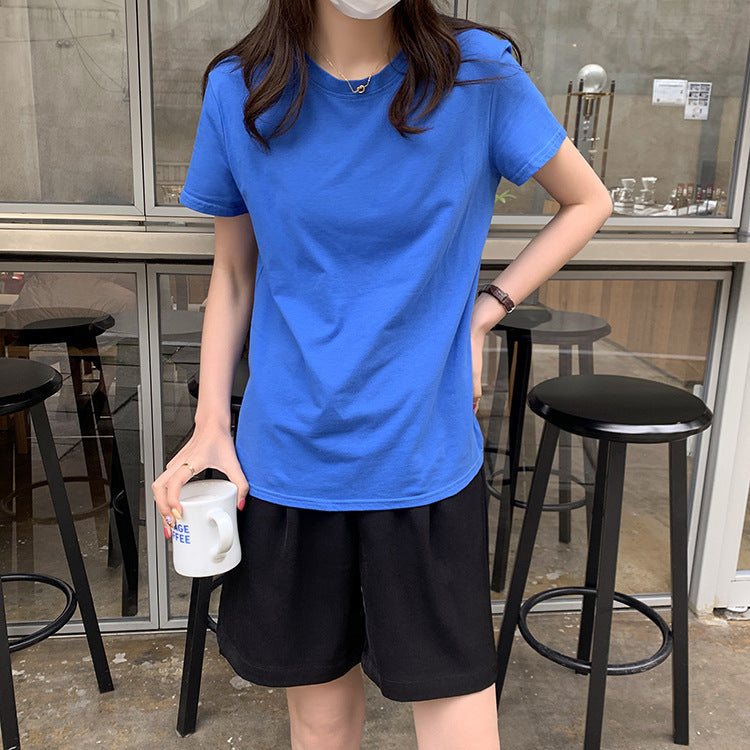 Huang Zheng"s basic multicolor round neck short sleeve T-shirt women"s summer Korean version slim and simple casual top t63391
