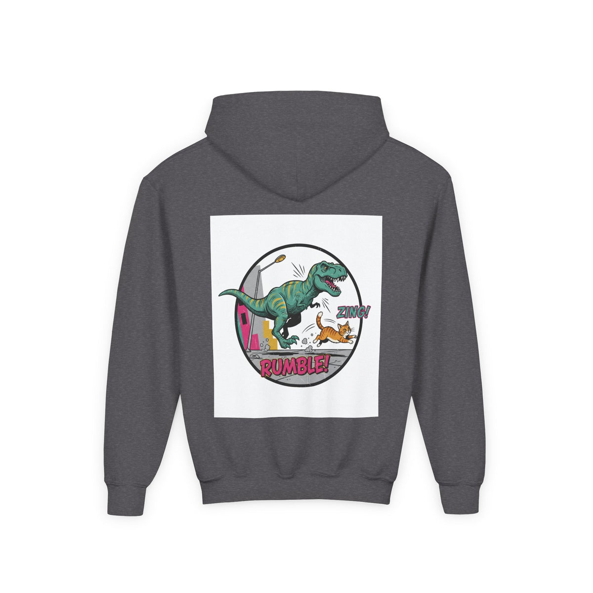 T-Rex Chase Dino Rumble Youth Hoodie | Dinosaur Graphic Sweatshirt