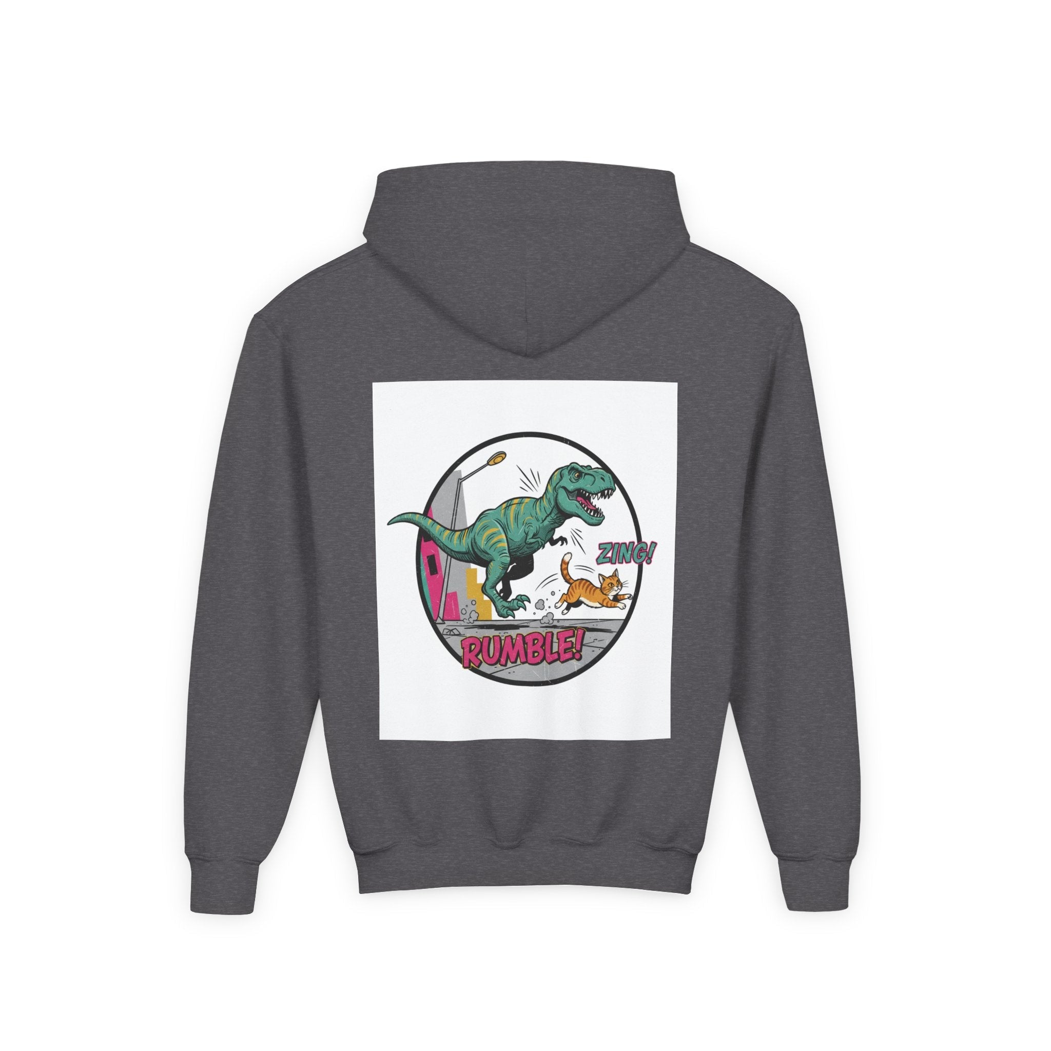 T-Rex Chase Dino Rumble Youth Hoodie | Dinosaur Graphic Sweatshirt