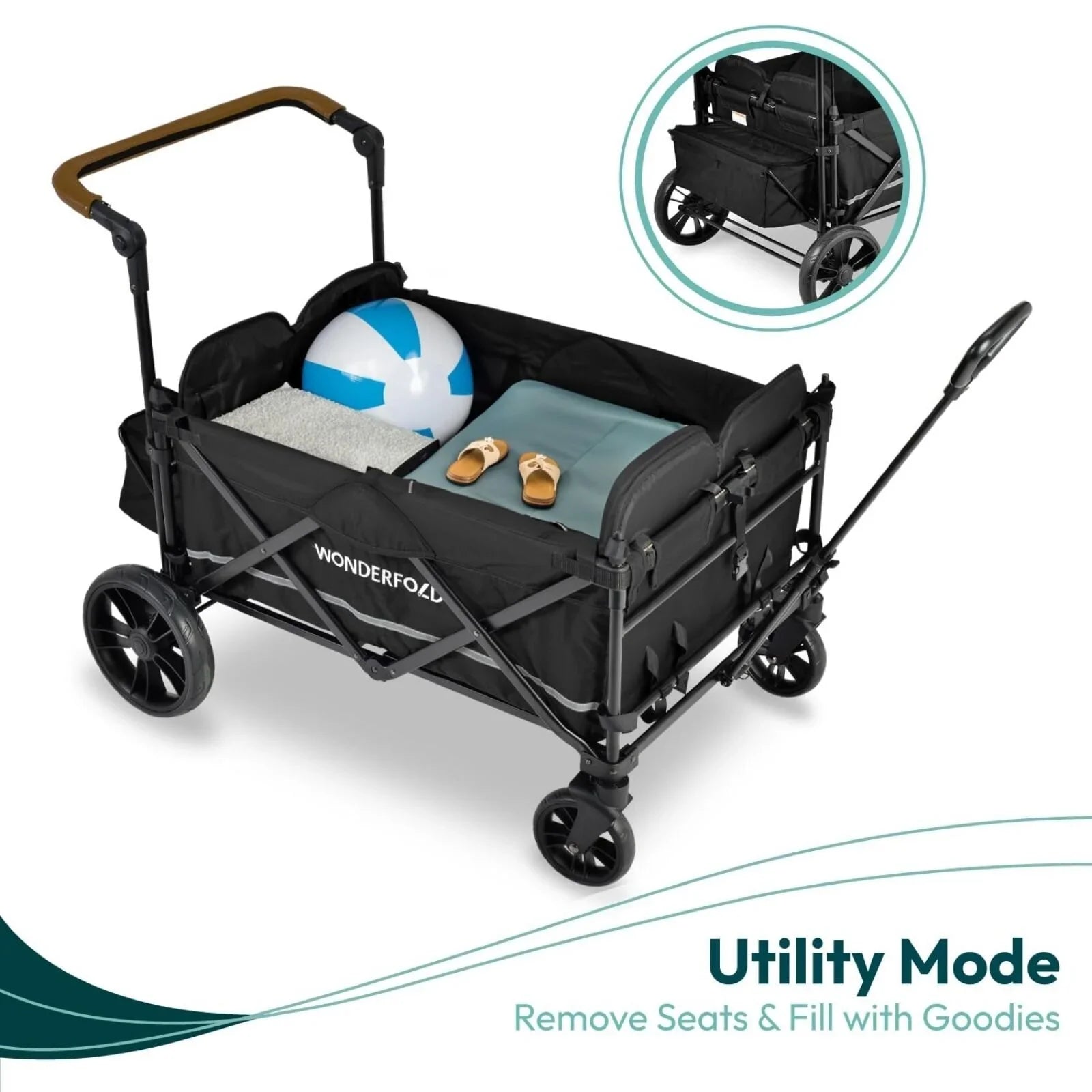 Wonderfold X4R Push and Pull Quad Stroller Wagon - Sapphire Navy