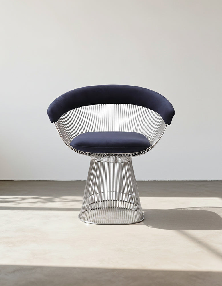 Warren Platner Dining Chair - Chrome Base, Dark Blue