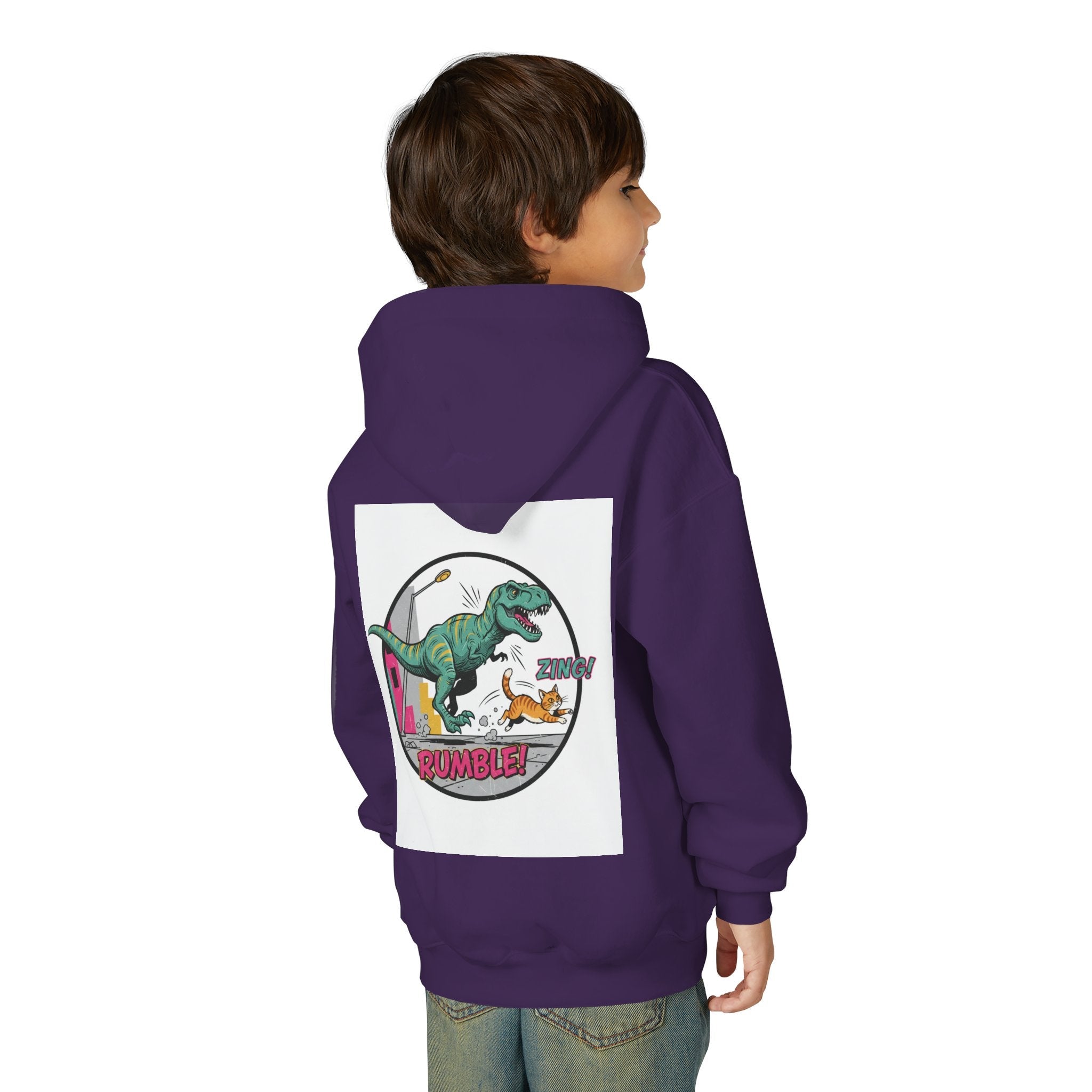 T-Rex Chase Dino Rumble Youth Hoodie | Dinosaur Graphic Sweatshirt