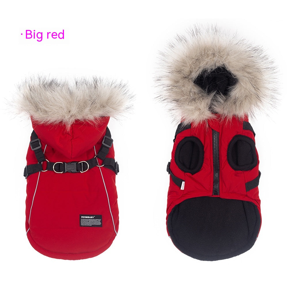 Pet Autumn And Winter Fleece-lined Thickened Dog Clothes Raincoat Strap Traction