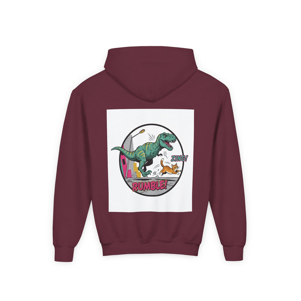 T-Rex Chase Dino Rumble Youth Hoodie | Dinosaur Graphic Sweatshirt