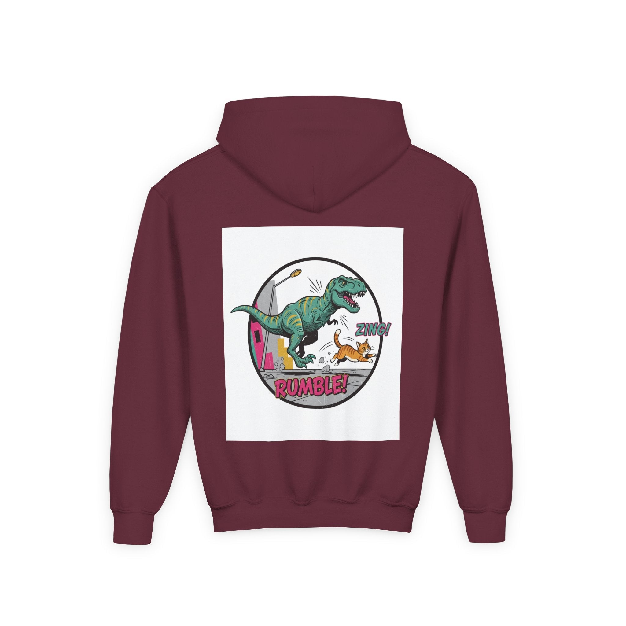 T-Rex Chase Dino Rumble Youth Hoodie | Dinosaur Graphic Sweatshirt