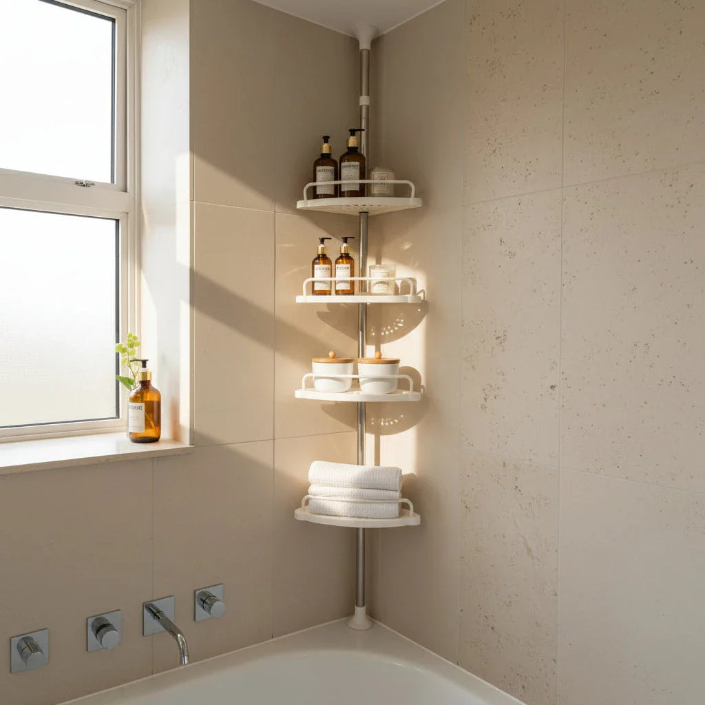 Triangle Telescopic Corner Shower Rack - 4-Tier Shower Storage Savings