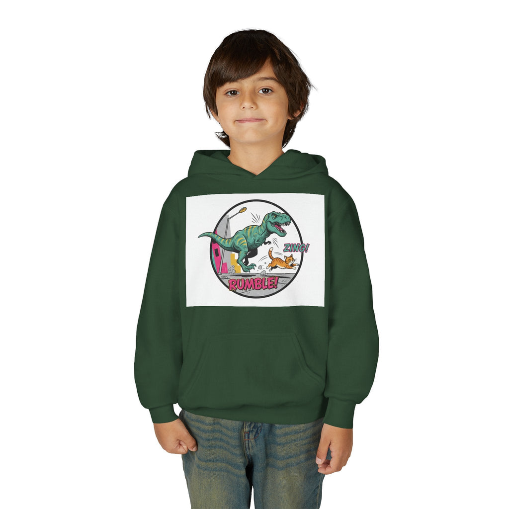 T-Rex Chase Dino Rumble Youth Hoodie | Dinosaur Graphic Sweatshirt