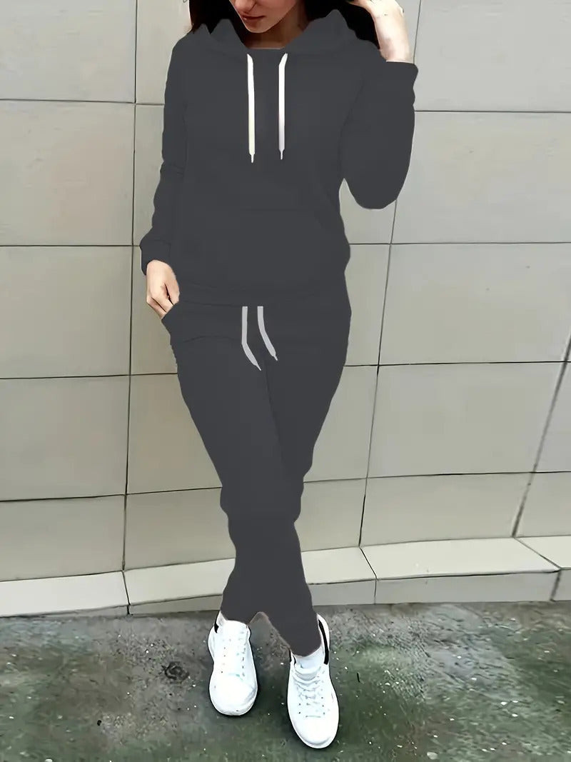 Hooded Sweater Solid Color With Fur Thickened Set Women
