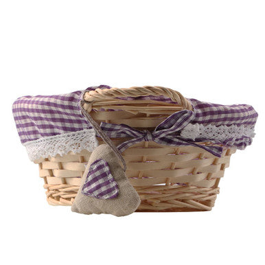 Orla Purple Gingham Lining Round Willow Bread Basket