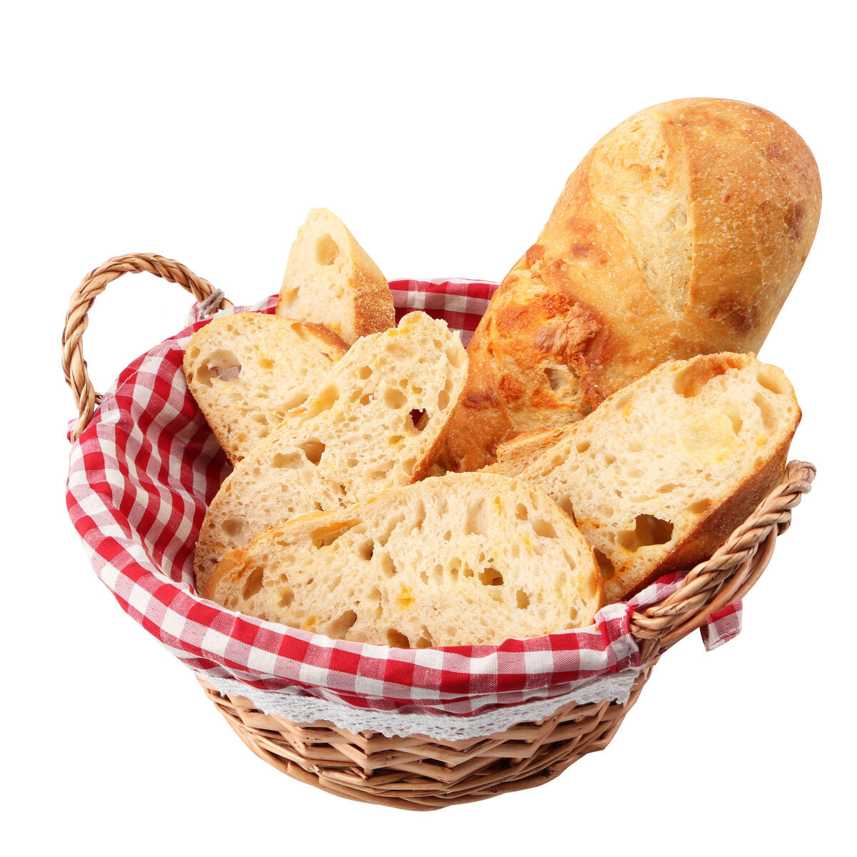 Orla Red Gingham Lining Round Willow Bread Basket