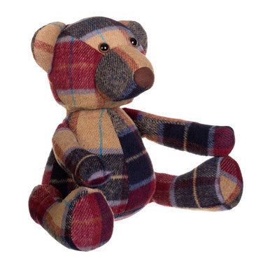 Bute Large Maroon Check Tartan Bear Door Stop