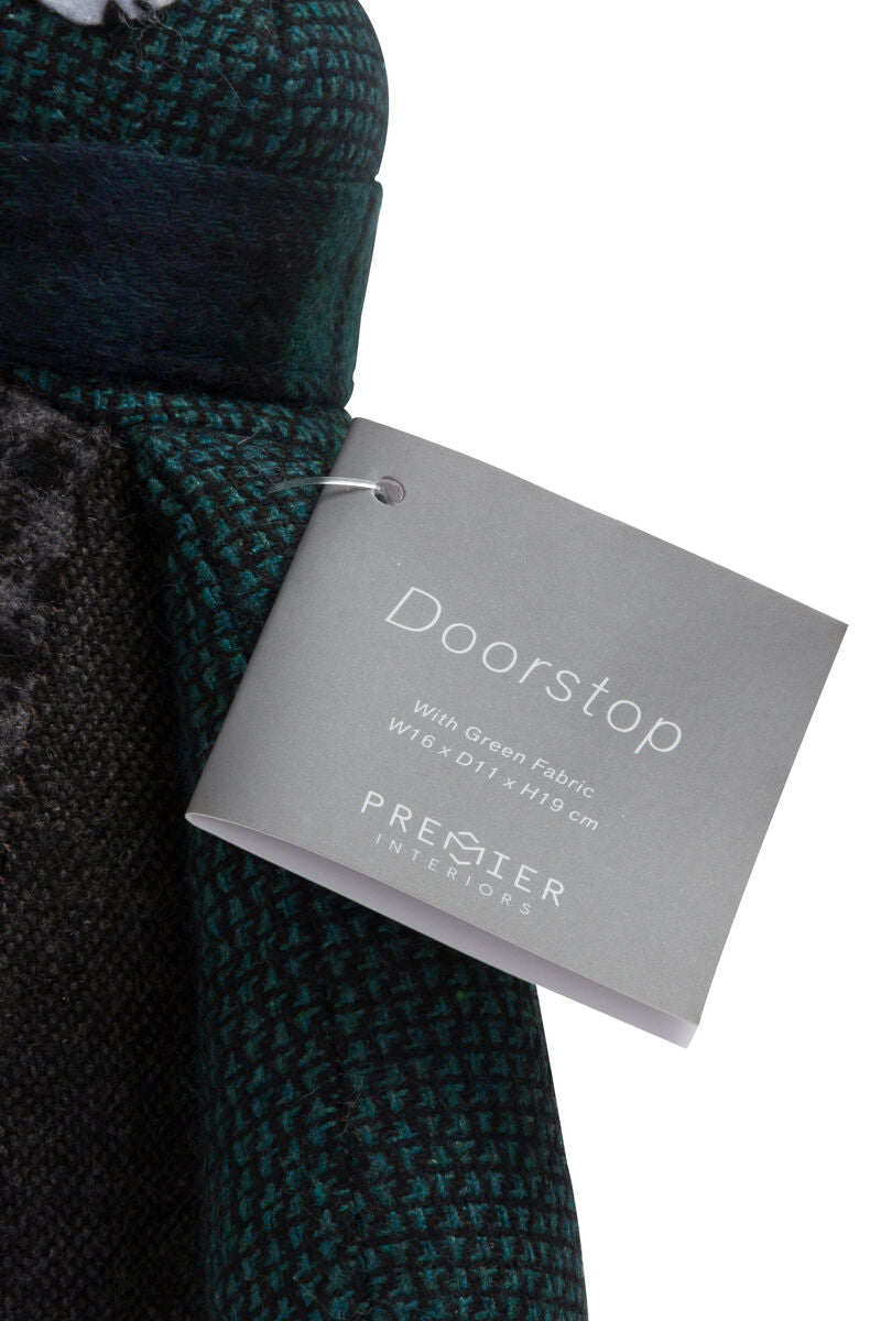 Bute Small Green Check Penguin Door Stop