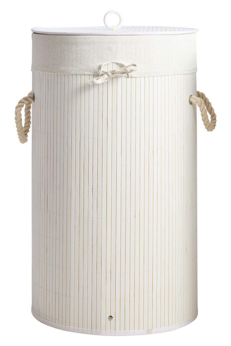 Kankyo Round White Bamboo Laundry Hamper