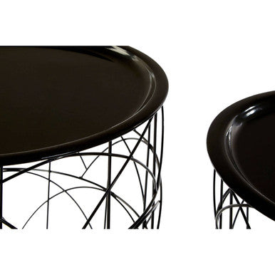 Set of 2 Black Recessed Tops and Metal Wire Basket Frame Side Tables, Hege