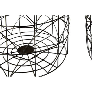 Set of 2 Black Recessed Tops and Metal Wire Basket Frame Side Tables, Hege