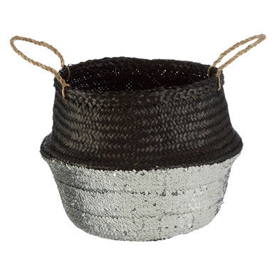 Solas Black and Silver Small Seagrass Basket