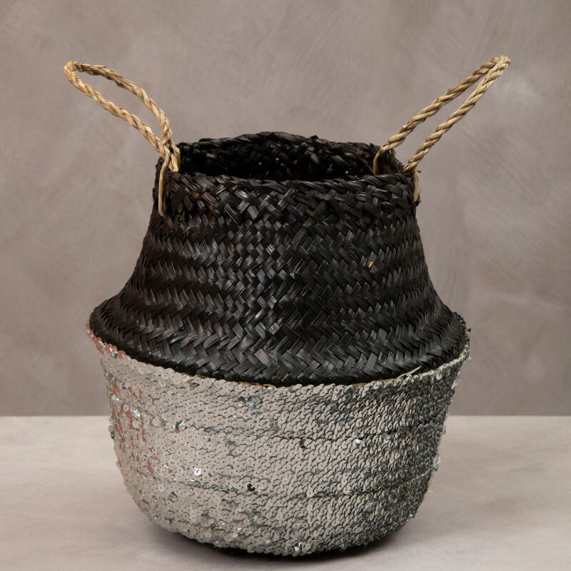 Solas Black and Silver Small Seagrass Basket