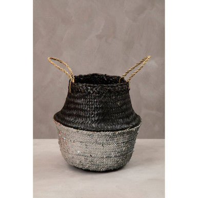 Solas Black and Silver Small Seagrass Basket