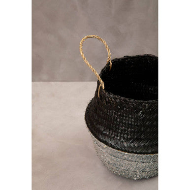 Solas Black and Silver Small Seagrass Basket
