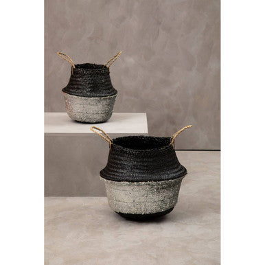 Solas Black and Silver Small Seagrass Basket