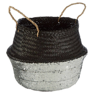 Salos Black and Silver Medium Seagrass Basket