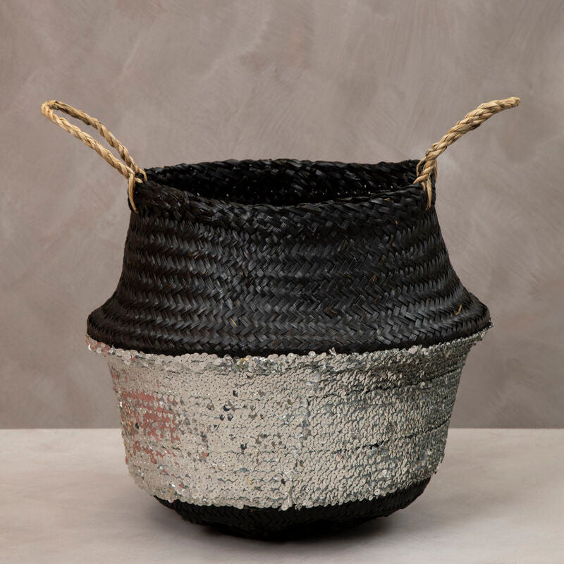Salos Black and Silver Medium Seagrass Basket
