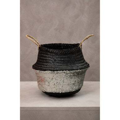Salos Black and Silver Medium Seagrass Basket