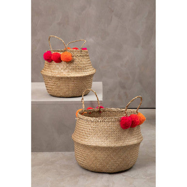 Small Seagrass Pom Pom Basket Solas