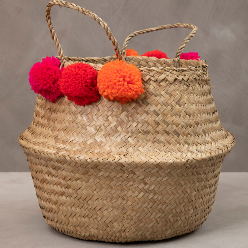 Small Seagrass Pom Pom Basket Solas