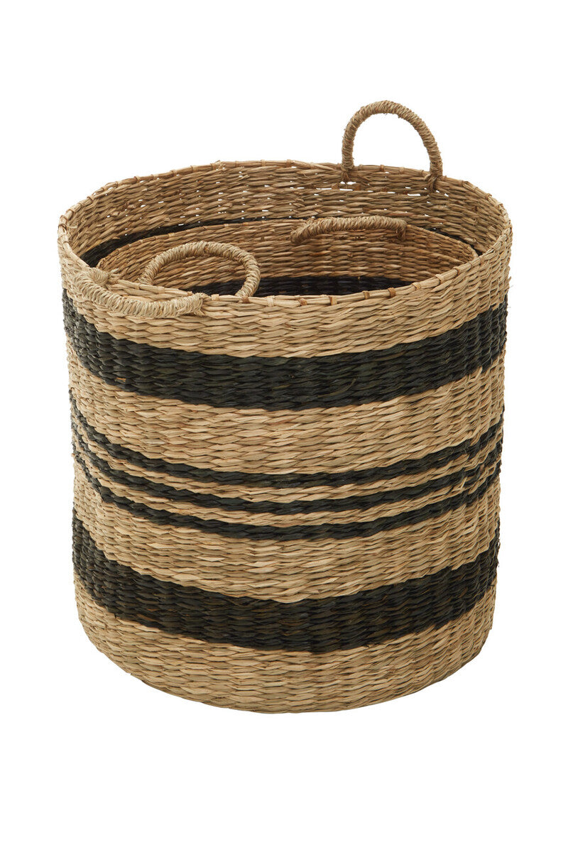 Arles Set of 2 Seagrass Baskets with Black Stripes.