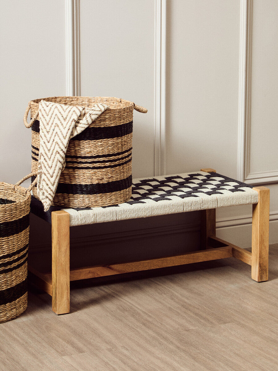 Arles Set of 2 Seagrass Baskets with Black Stripes.