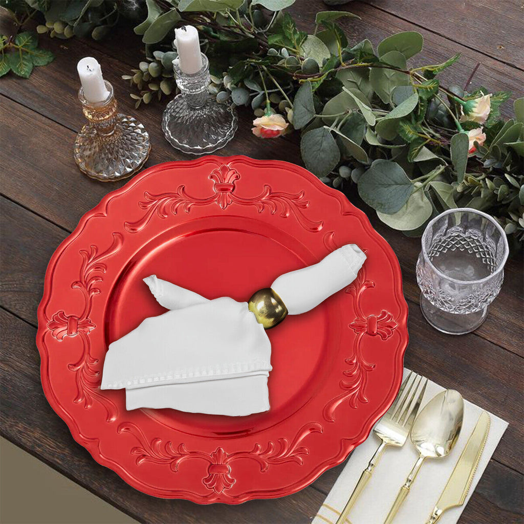 Set of Four 33cm Red Finish Baroque Charger Plates | Dia