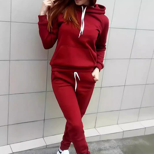 Hooded Sweater Solid Color With Fur Thickened Set Women