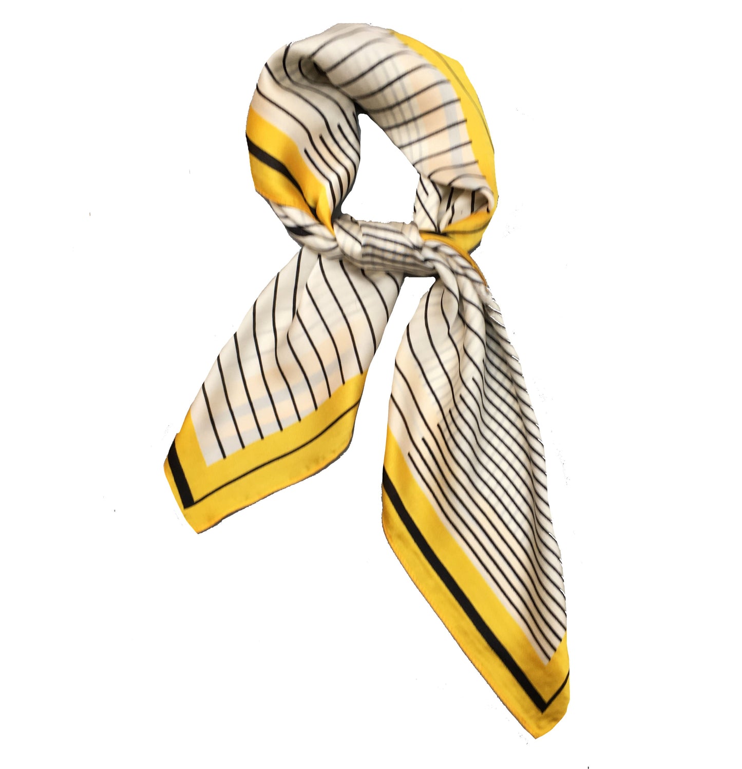 Big Square Ladies Womans Faux Silk Head Neck Thin Scarf Bag Charm - 70cm x 70cm[Piano Stripes - Black White Mustard Yellow]