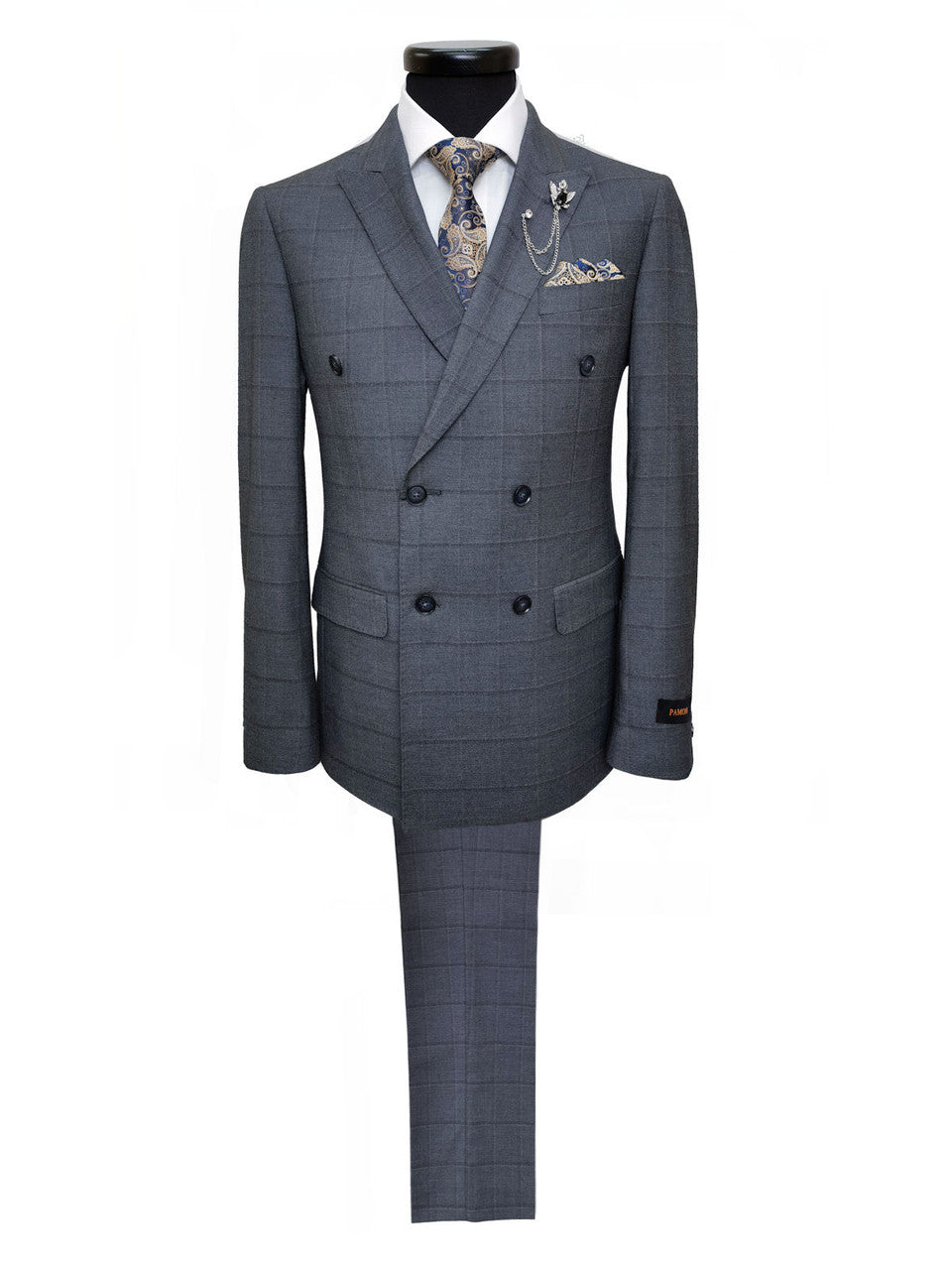 Grey Check Double Breasted Suit