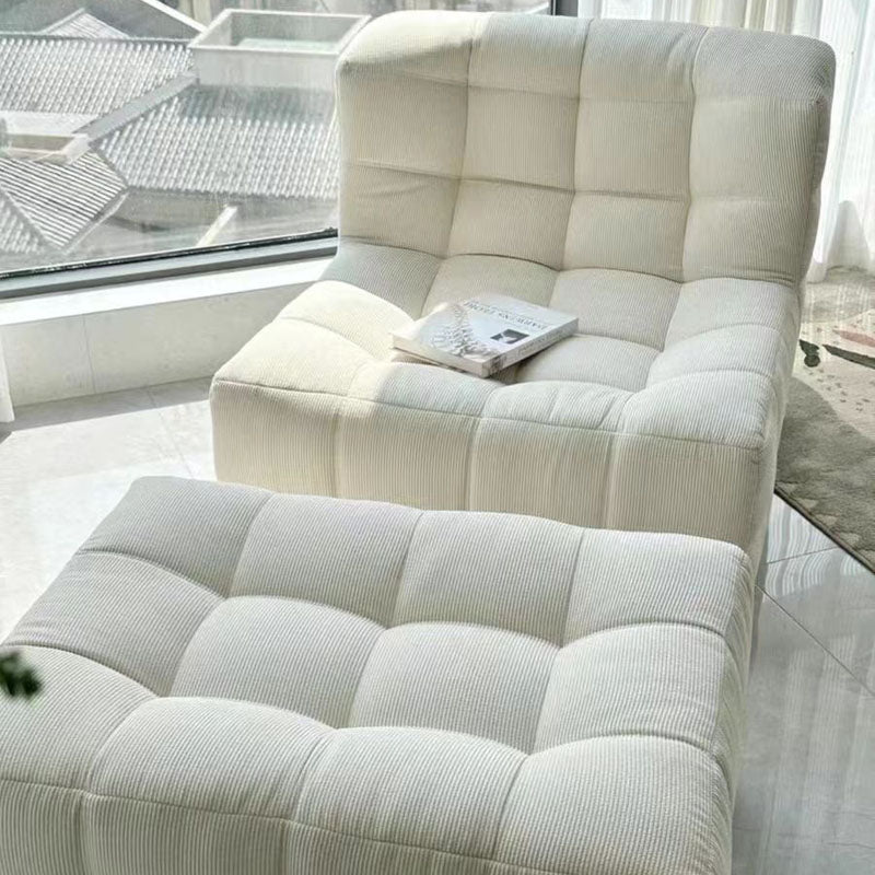 Bernice White Loung Chair And Ottoman, White Corduroy