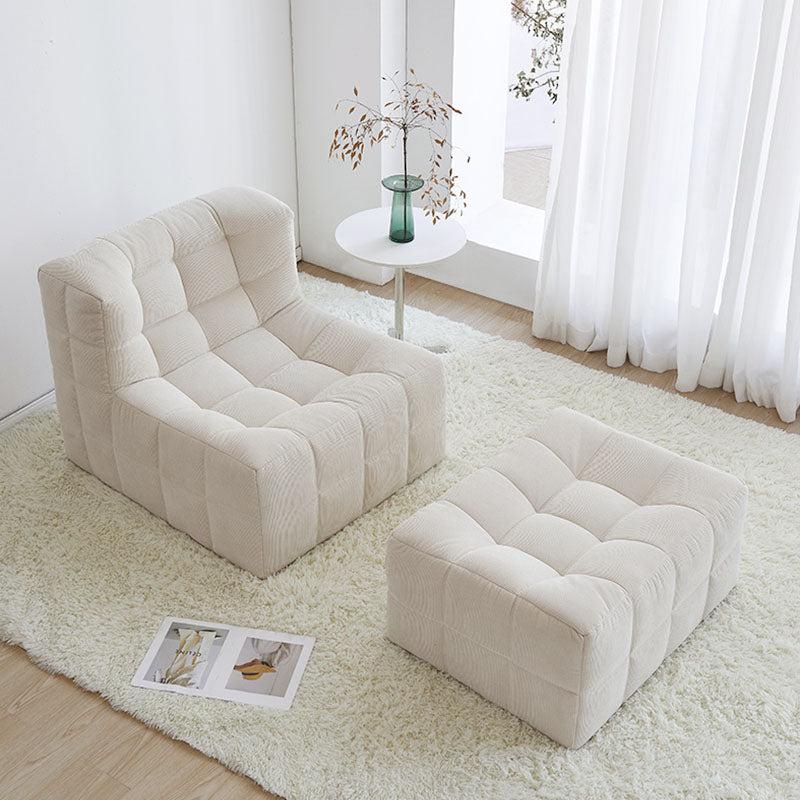 Bernice White Loung Chair And Ottoman, White Corduroy