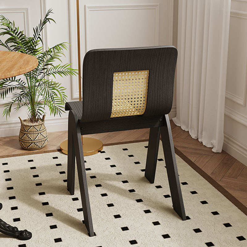 Verna Curve Dining Chair, Black & Rattan