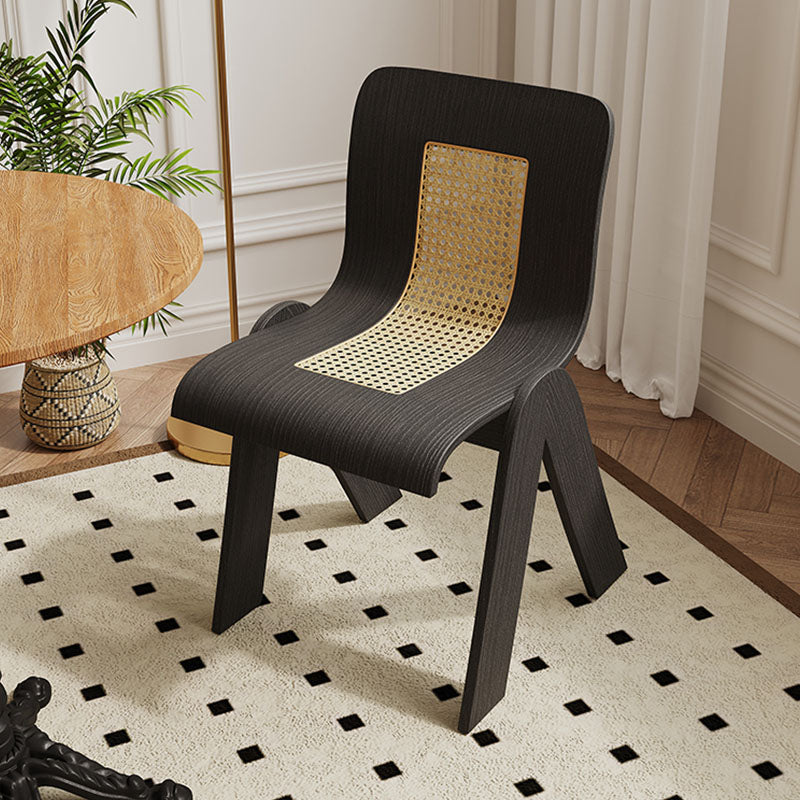 Verna Curve Dining Chair, Black & Rattan