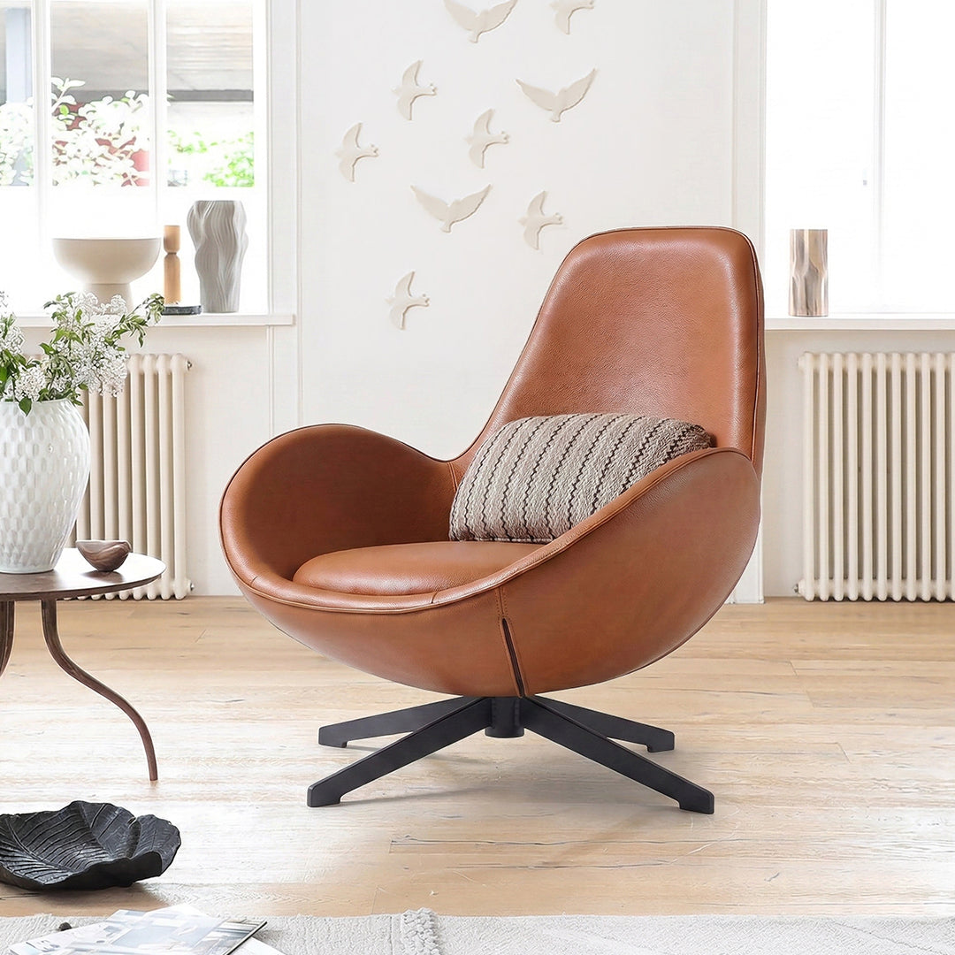 Snail Swivel Accent Armchair, Brown Leather
